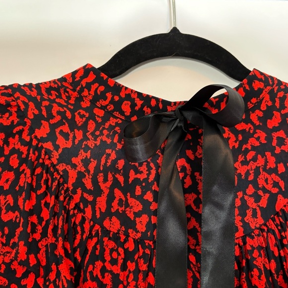 Zara dark Red‎ Animal Print Tiered Ruffle Babydoll dress XS coquette lolita - Picture 16 of 16